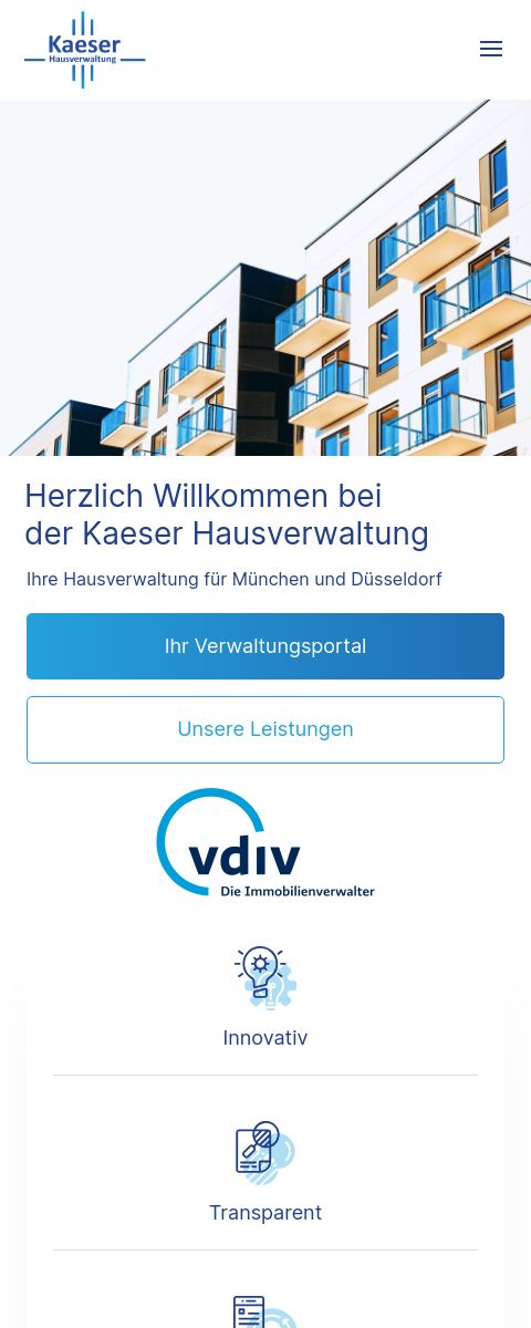 Das Bild zeigt einen Mobile Screenshot der vorgestellten Website
