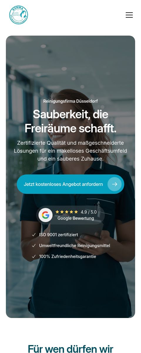 Das Bild zeigt einen Mobile Screenshot der vorgestellten Website