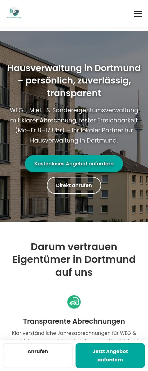 Das Bild zeigt einen Mobile Screenshot der vorgestellten Website