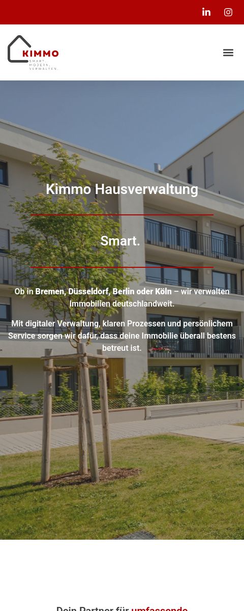 Das Bild zeigt einen Mobile Screenshot der vorgestellten Website