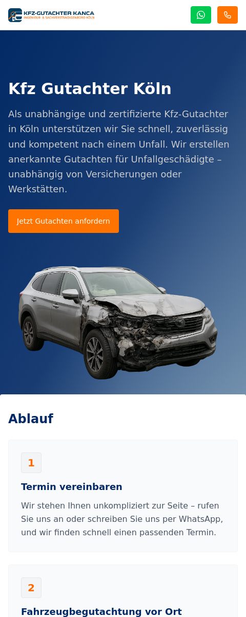 Das Bild zeigt einen Mobile Screenshot der vorgestellten Website