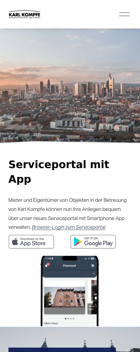 Das Bild zeigt einen Mobile Screenshot der vorgestellten Website