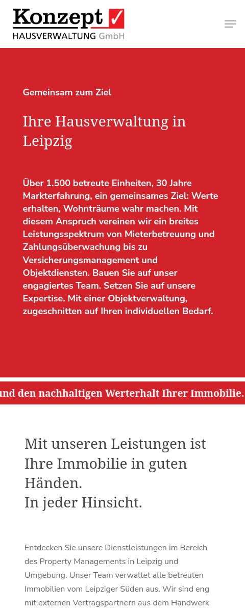 Das Bild zeigt einen Mobile Screenshot der vorgestellten Website