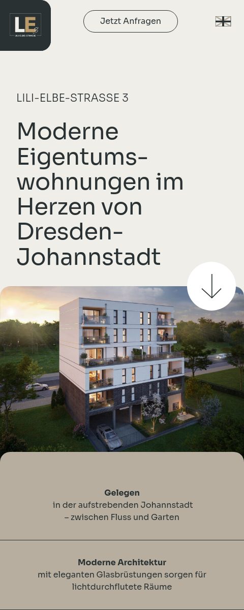 Das Bild zeigt einen Mobile Screenshot der vorgestellten Website