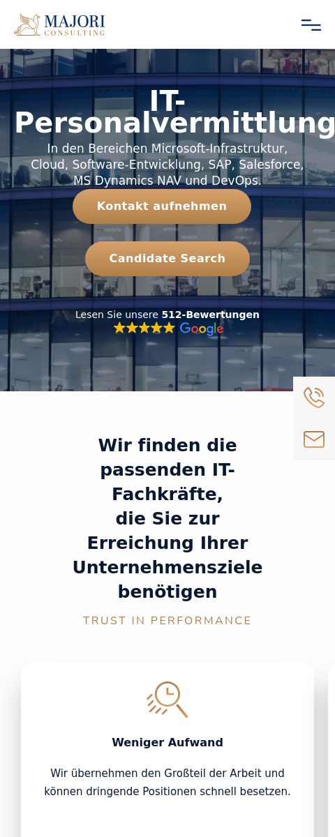 Das Bild zeigt einen Mobile Screenshot der vorgestellten Website