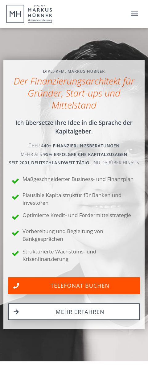 Das Bild zeigt einen Mobile Screenshot der vorgestellten Website