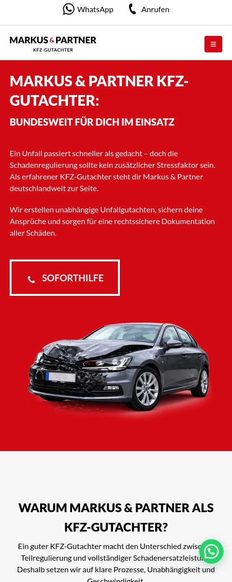 Das Bild zeigt einen Mobile Screenshot der vorgestellten Website