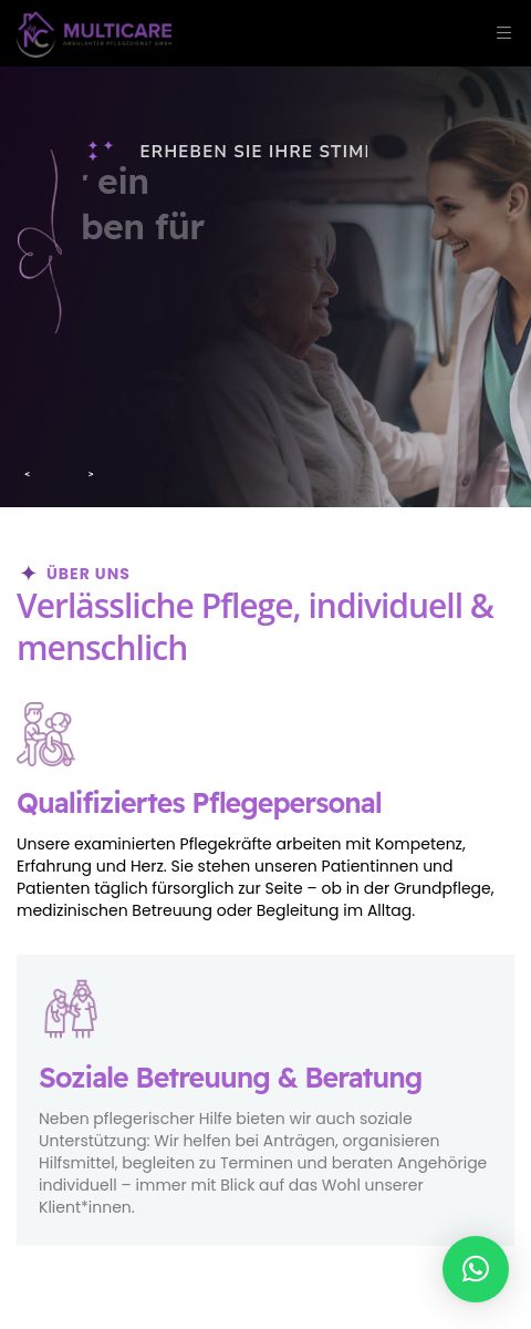 Das Bild zeigt einen Mobile Screenshot der vorgestellten Website