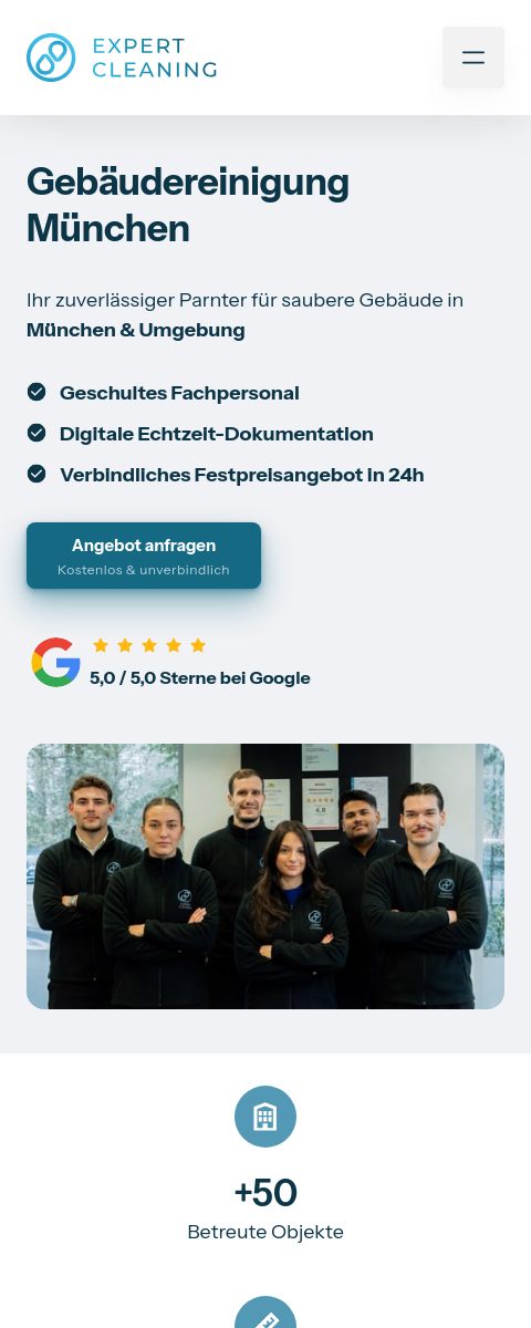 Das Bild zeigt einen Mobile Screenshot der vorgestellten Website