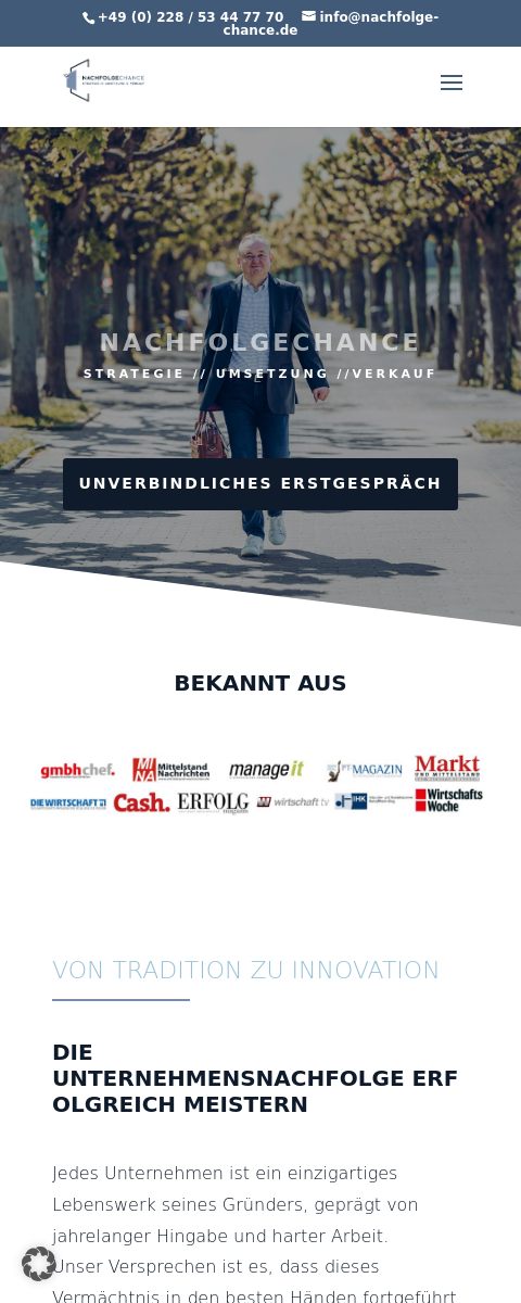 Das Bild zeigt einen Mobile Screenshot der vorgestellten Website