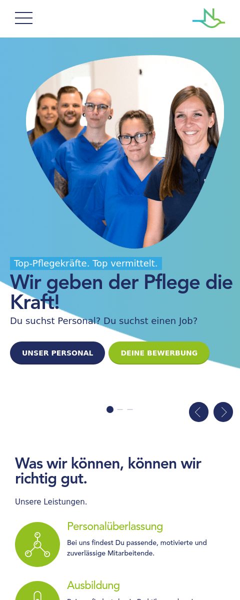 Das Bild zeigt einen Mobile Screenshot der vorgestellten Website