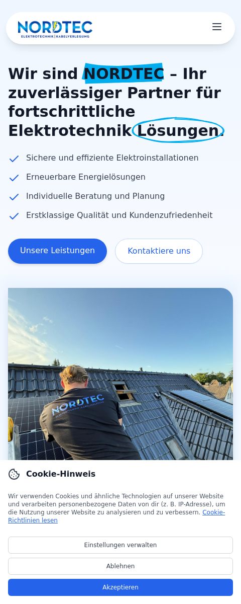 Das Bild zeigt einen Mobile Screenshot der vorgestellten Website