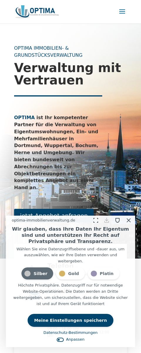 Das Bild zeigt einen Mobile Screenshot der vorgestellten Website