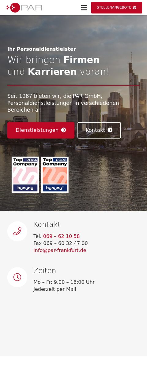 Das Bild zeigt einen Mobile Screenshot der vorgestellten Website