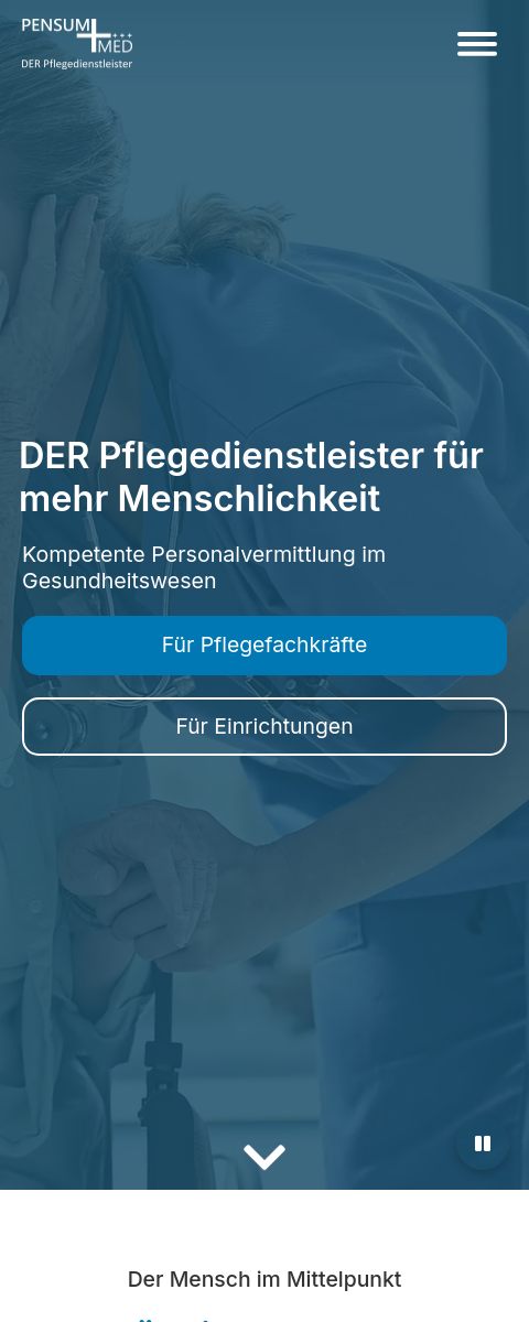 Das Bild zeigt einen Mobile Screenshot der vorgestellten Website