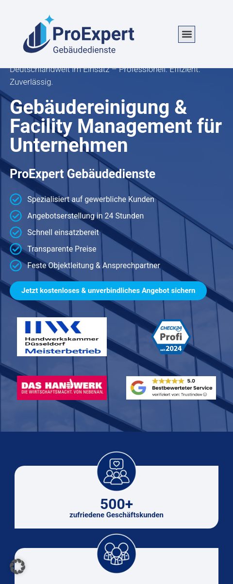 Das Bild zeigt einen Mobile Screenshot der vorgestellten Website