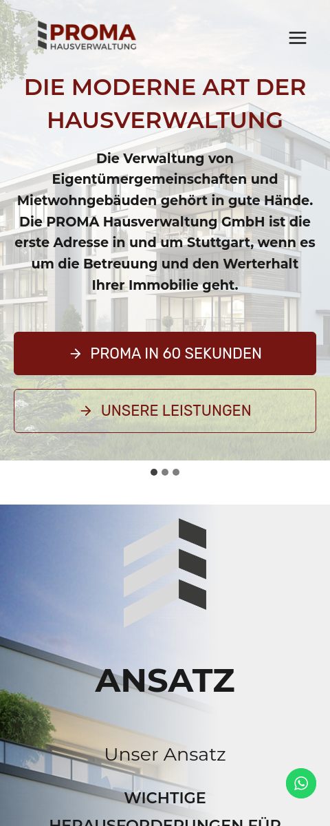 Das Bild zeigt einen Mobile Screenshot der vorgestellten Website