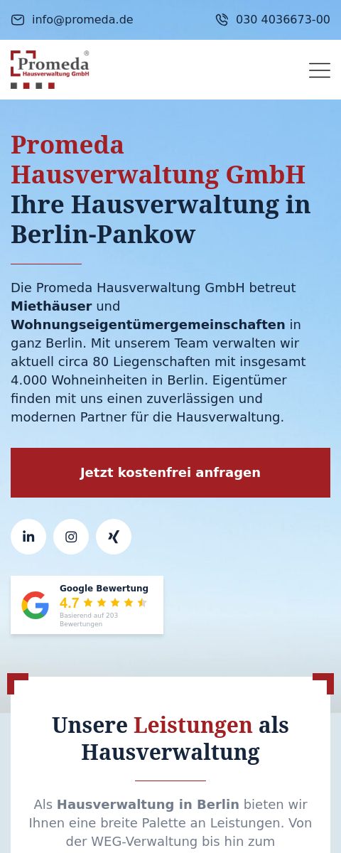 Das Bild zeigt einen Mobile Screenshot der vorgestellten Website