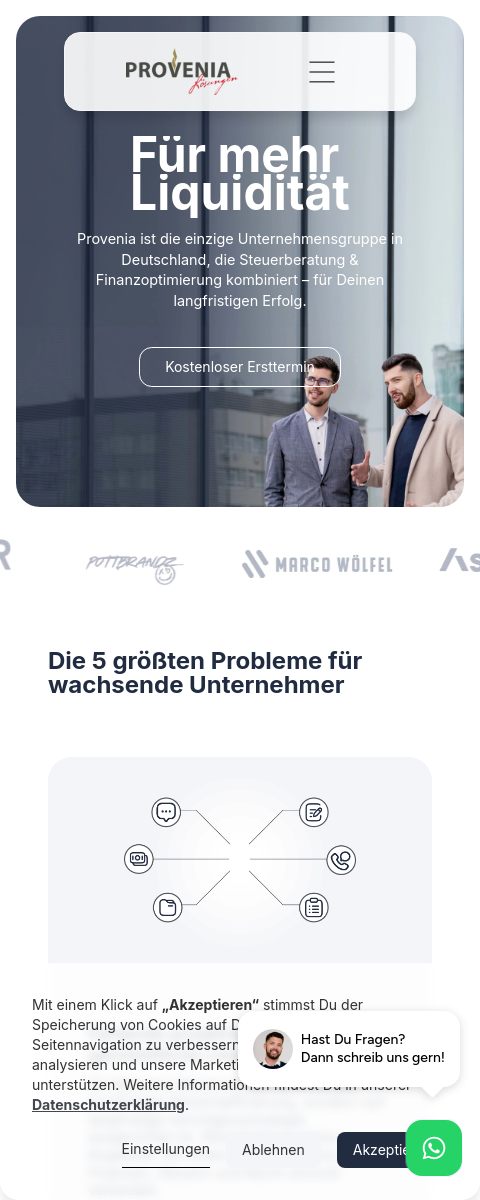 Das Bild zeigt einen Mobile Screenshot der vorgestellten Website
