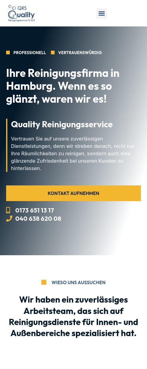 Das Bild zeigt einen Mobile Screenshot der vorgestellten Website