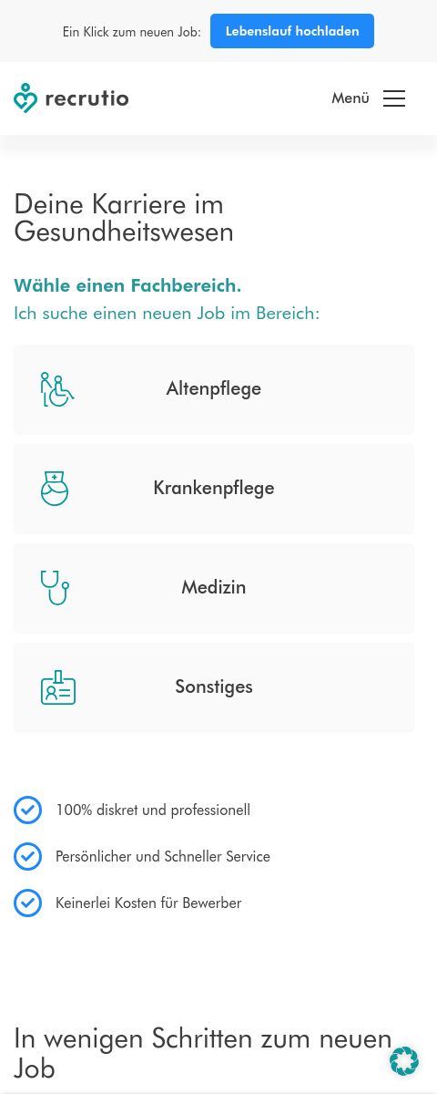 Das Bild zeigt einen Mobile Screenshot der vorgestellten Website