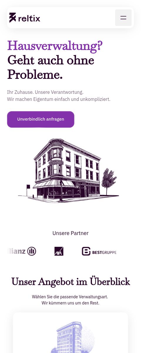 Das Bild zeigt einen Mobile Screenshot der vorgestellten Website