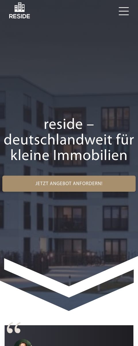 Das Bild zeigt einen Mobile Screenshot der vorgestellten Website