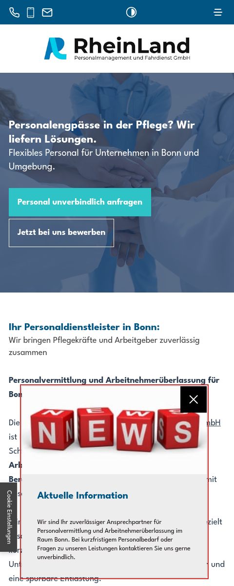 Das Bild zeigt einen Mobile Screenshot der vorgestellten Website