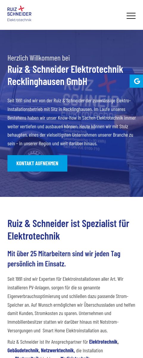 Das Bild zeigt einen Mobile Screenshot der vorgestellten Website