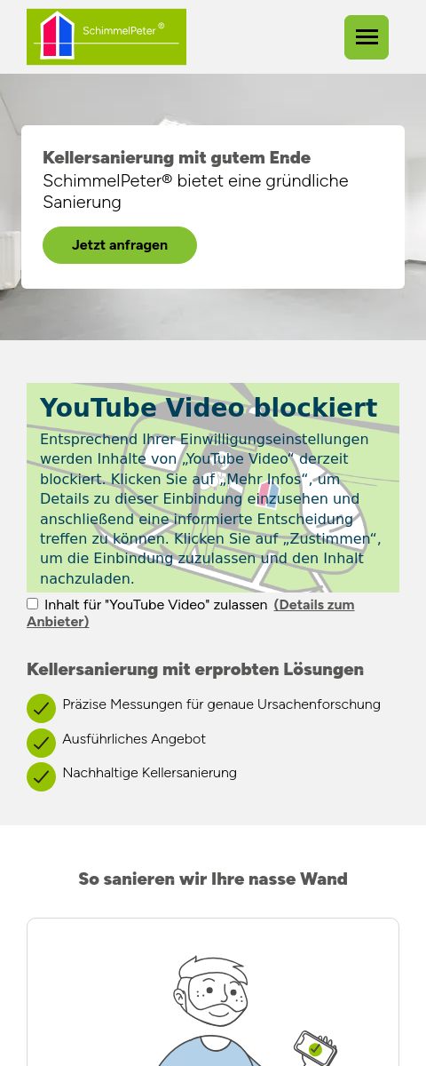 Das Bild zeigt einen Mobile Screenshot der vorgestellten Website