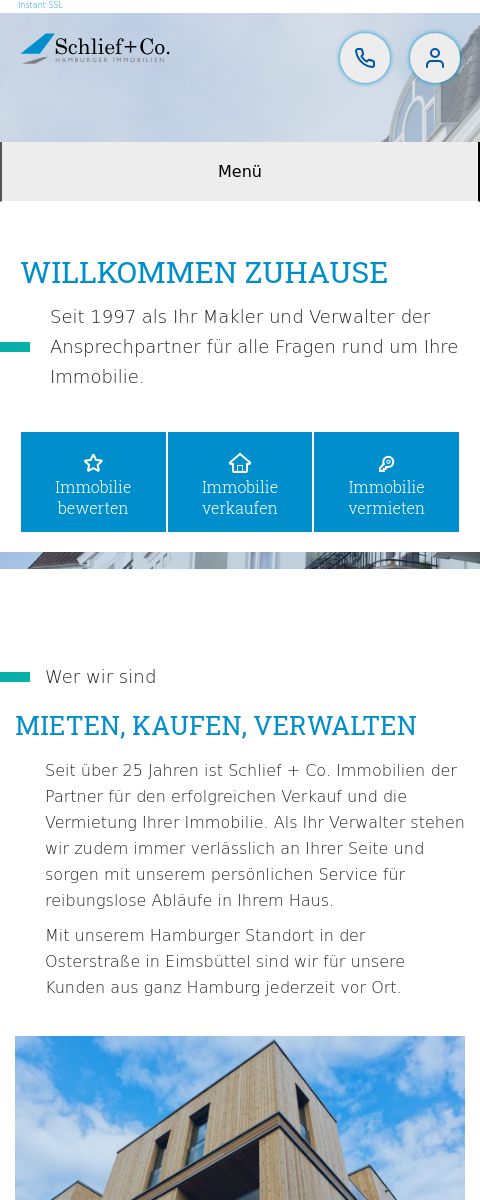 Das Bild zeigt einen Mobile Screenshot der vorgestellten Website