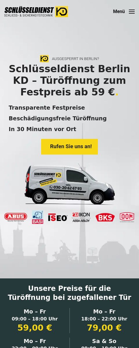 Das Bild zeigt einen Mobile Screenshot der vorgestellten Website