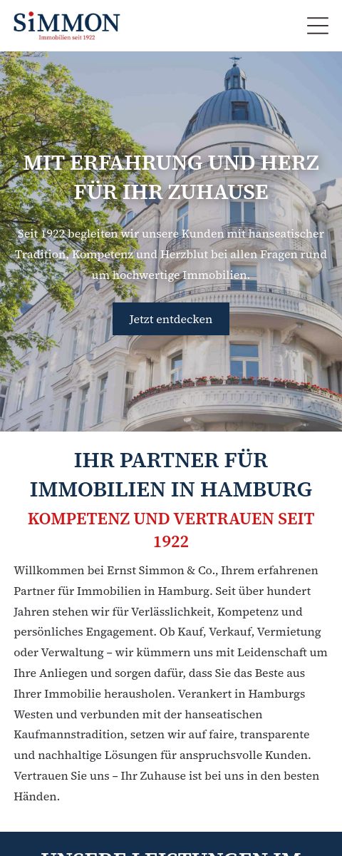 Das Bild zeigt einen Mobile Screenshot der vorgestellten Website