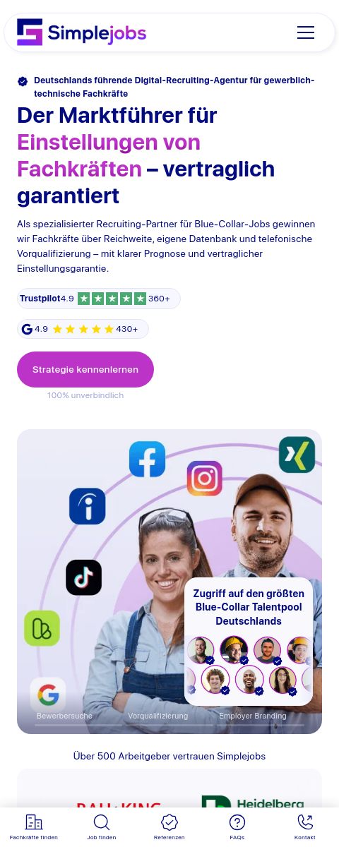 Das Bild zeigt einen Mobile Screenshot der vorgestellten Website