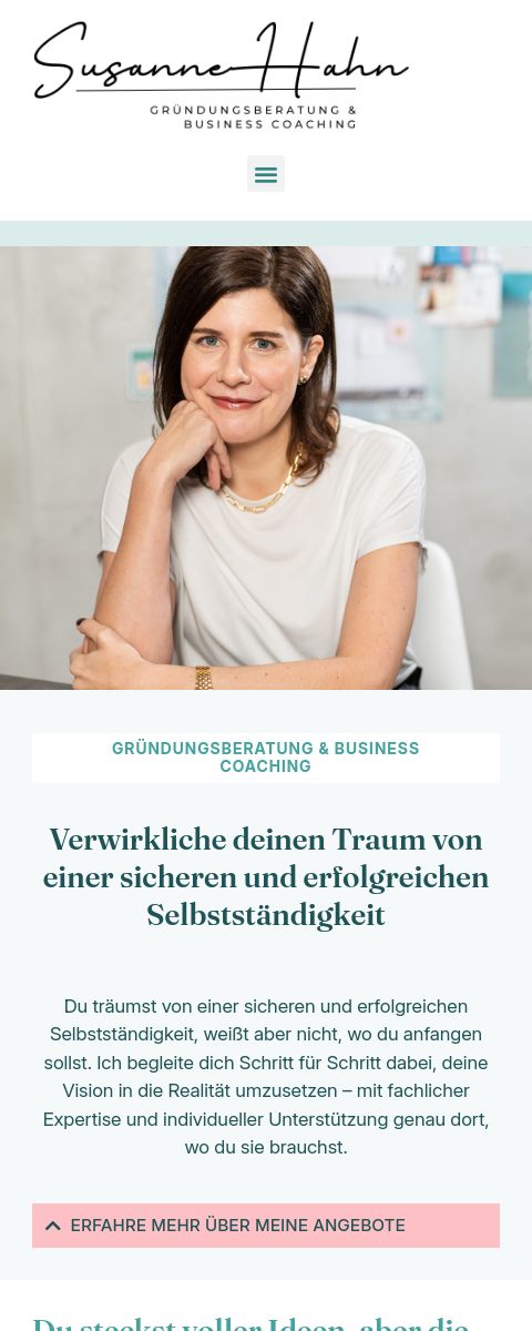 Das Bild zeigt einen Mobile Screenshot der vorgestellten Website