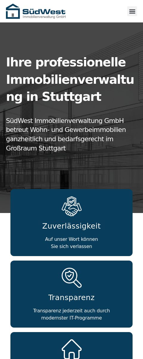 Das Bild zeigt einen Mobile Screenshot der vorgestellten Website