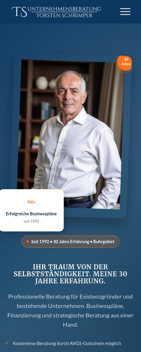 Das Bild zeigt einen Mobile Screenshot der vorgestellten Website