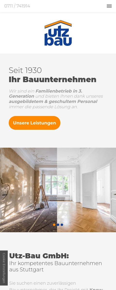 Das Bild zeigt einen Mobile Screenshot der vorgestellten Website
