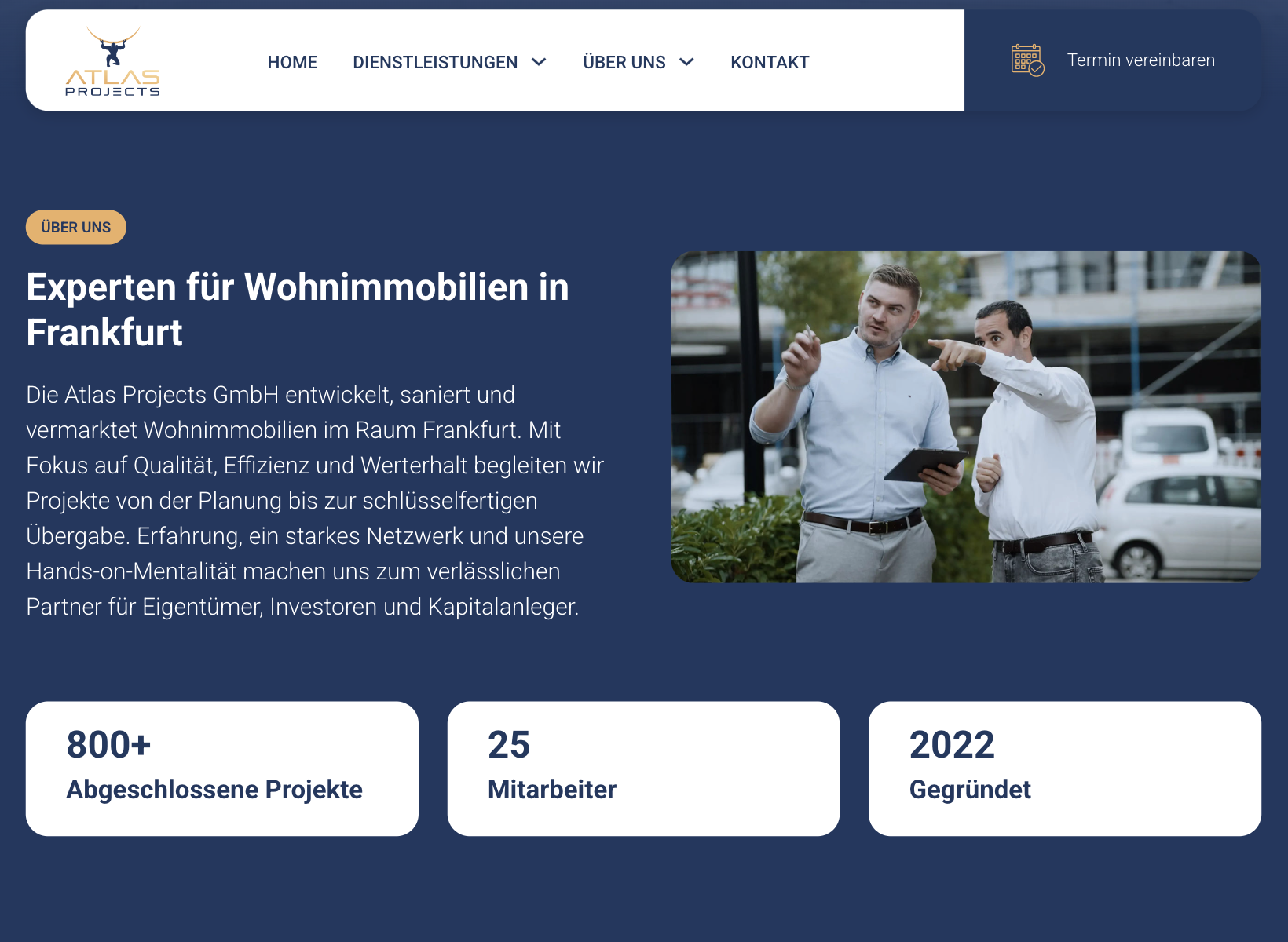 Das Bild zeigt einen Desktop Screenshot der vorgestellten Website