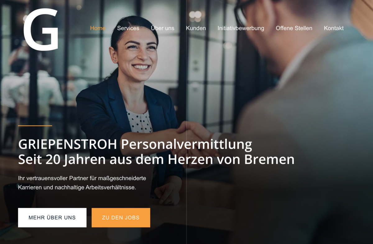 Das Bild zeigt einen Desktop Screenshot der vorgestellten Website