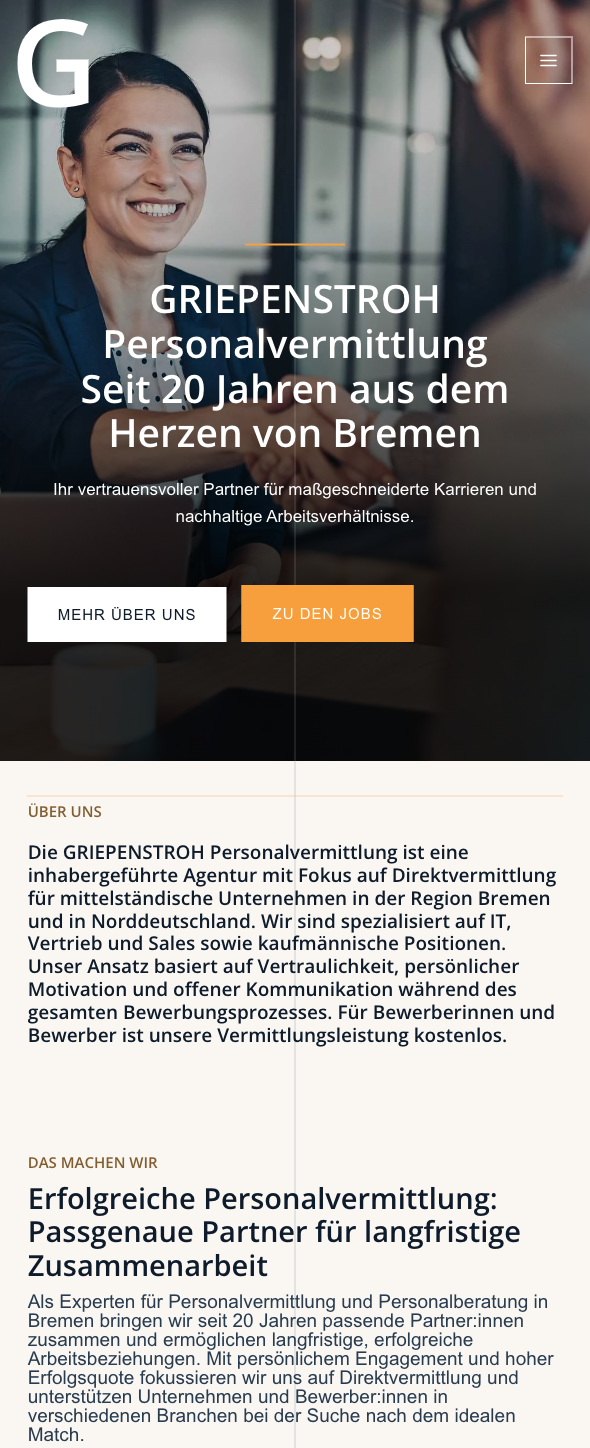 Das Bild zeigt einen Mobile Screenshot der vorgestellten Website