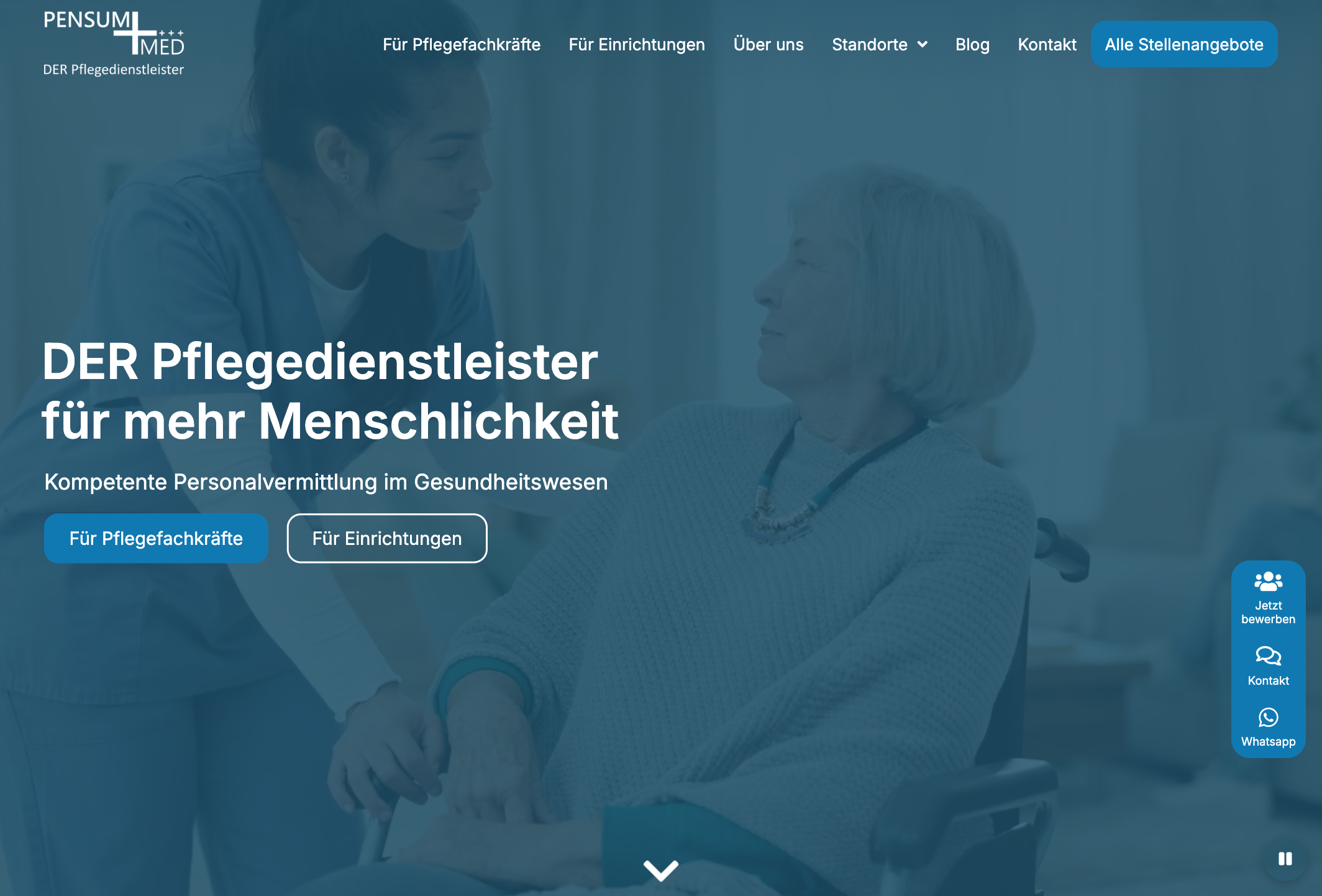 Das Bild zeigt einen Desktop Screenshot der vorgestellten Website