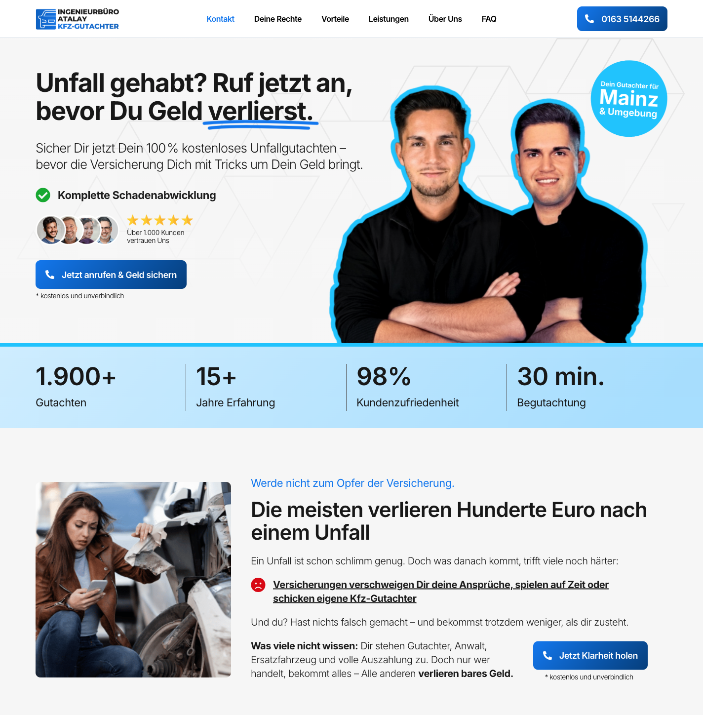 Das Bild zeigt einen Desktop Screenshot der vorgestellten Website