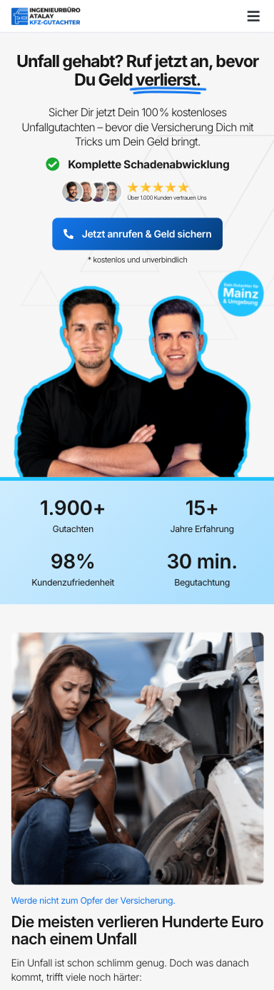 Das Bild zeigt einen Mobile Screenshot der vorgestellten Website