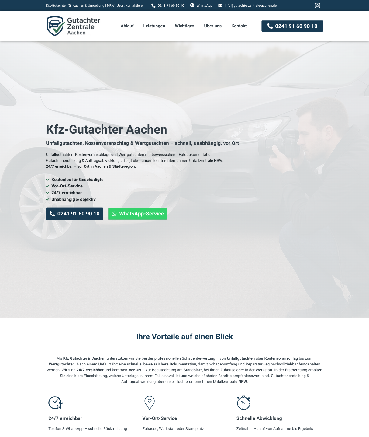 Das Bild zeigt einen Desktop Screenshot der vorgestellten Website