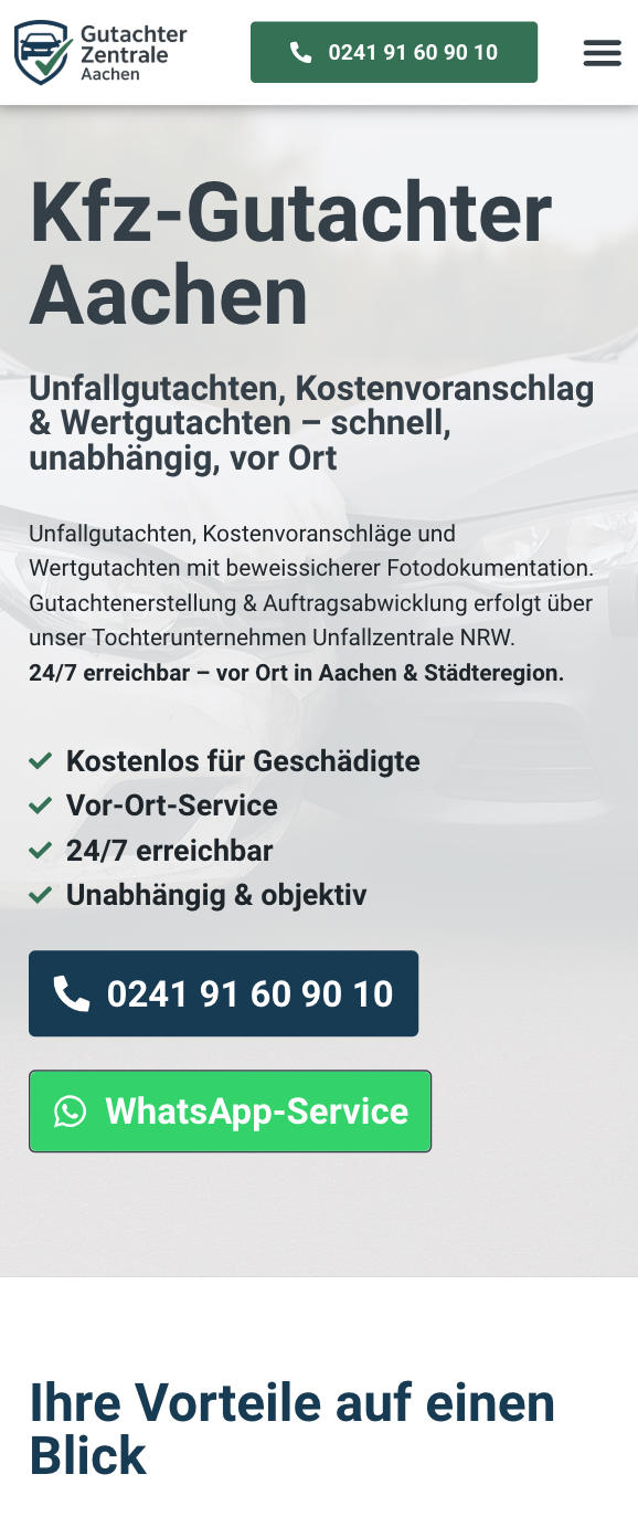 Das Bild zeigt einen Mobile Screenshot der vorgestellten Website