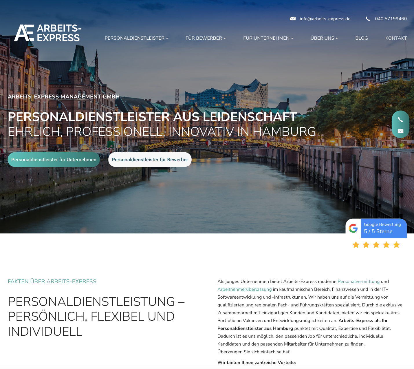 Das Bild zeigt einen Desktop Screenshot der vorgestellten Website
