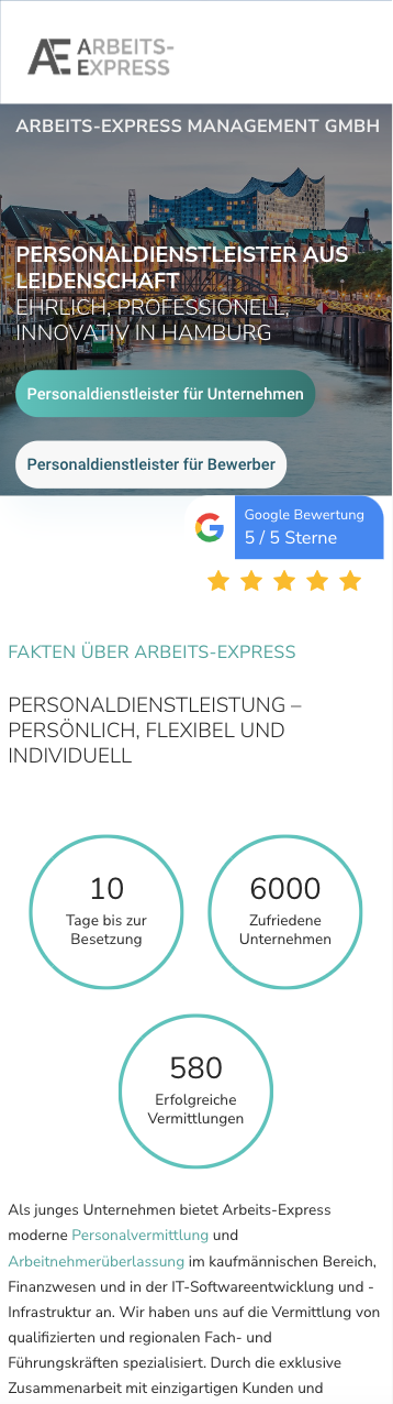 Das Bild zeigt einen Mobile Screenshot der vorgestellten Website