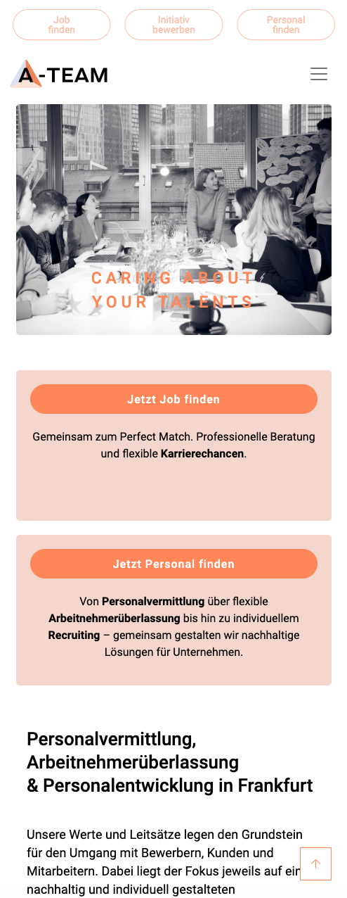 Das Bild zeigt einen Mobile Screenshot der vorgestellten Website