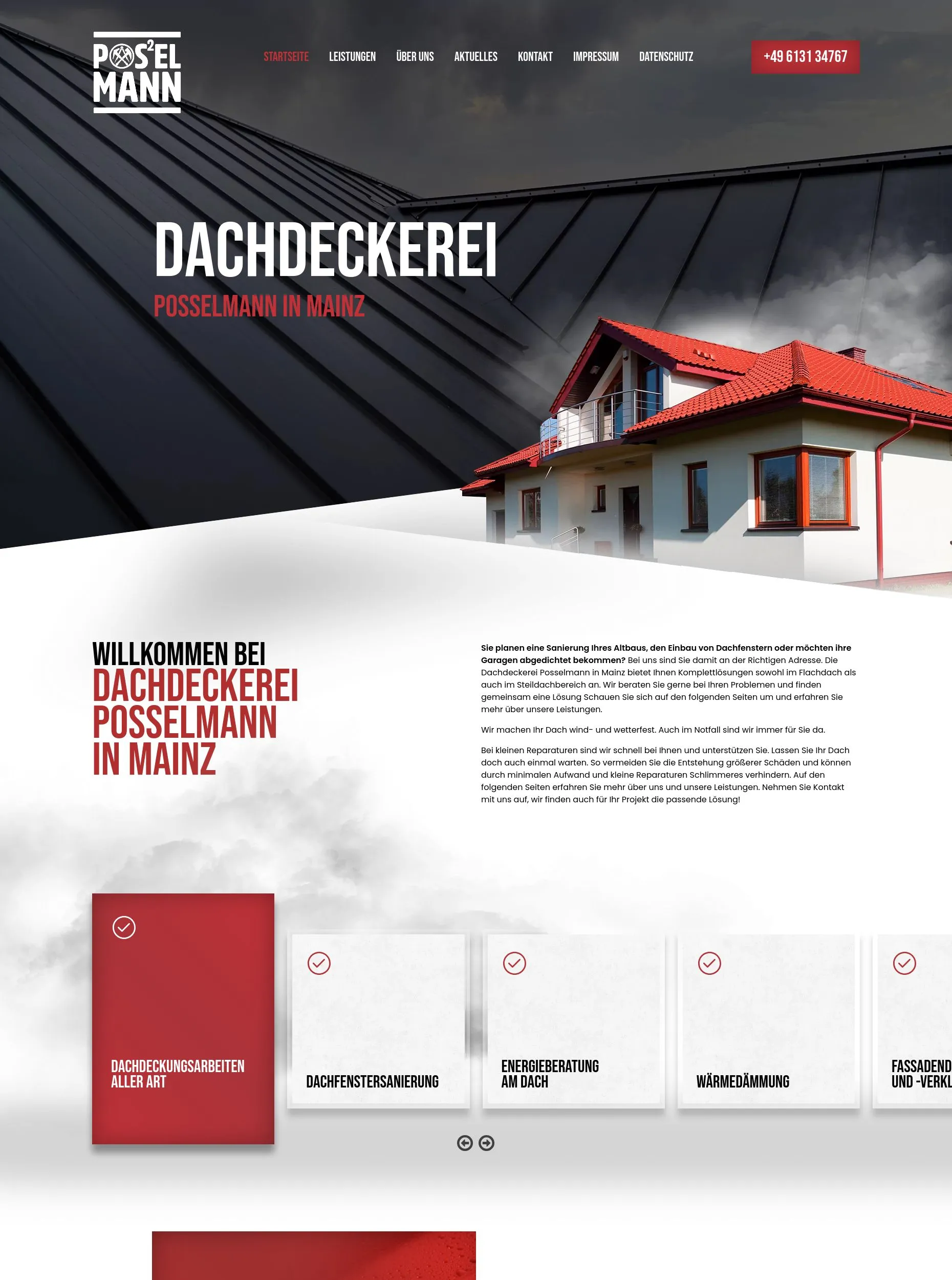 Website von Dachdeckergeschäft Posselmann, Mainz in der Desktop-Ansicht
